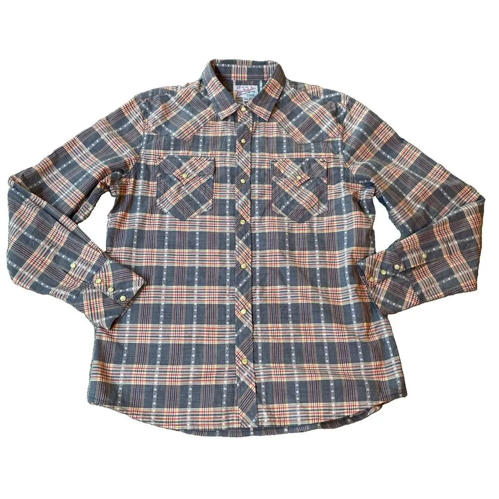 True Religion Men’s Plaid 2XL Western Drip Vtg Long Sleeve Pearl Snap button Up